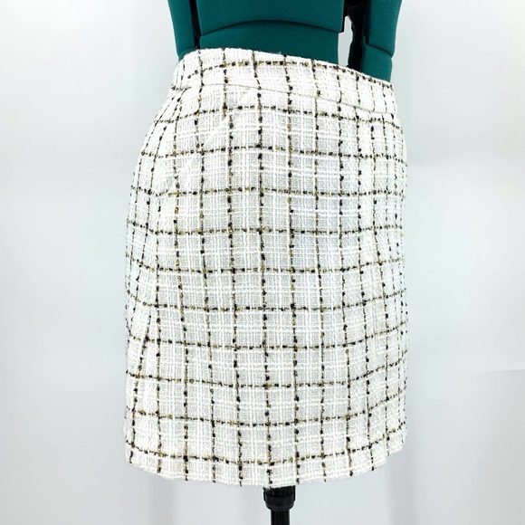 Tommy Hilfiger NWT Ivory Black Gold Plaid Tweed Mini Pencil Pocketed Skirt, 8 - Picture 10 of 16